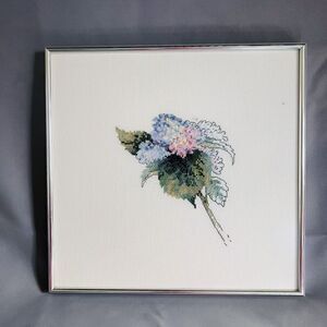 HYDRANGEA Framed Cross Stitch From Original Watercolors Janet Powers Finished
